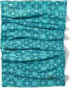 Teal colored Buff to protect neck and face from sun exposure